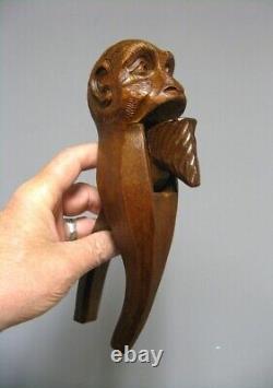 Carved Wooden Nutcracker XIXth Century. Caricature of Bearded Monkey Head