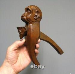 Carved Wooden Nutcracker XIXth Century. Caricature of Bearded Monkey Head