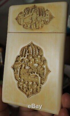 Case Card Holder Carved Chinese Old Canton Old Chinese Carved Bone Card Case