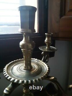 Chandelier And Bougeoir A Disque Bronze High Epoque 17th-antique Candlestick