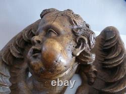 Cherubin Angel Head. Sculpture Applied Wood. Seventeenth. Antique Wood Angel