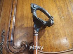 China 19th Century Carved Knotted Wood Cane with Chinese Figures