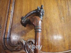 China 19th Century Carved Knotted Wood Cane with Chinese Figures