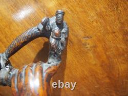 China 19th Century Carved Knotted Wood Cane with Chinese Figures