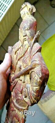 Chinesculpté Character In Red And Golden Wood China Asia Wiet Japan, Superb