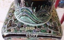 Chinese vase baluster XIXth rice culture openwork green and black family