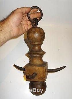 Clasping Knife Holder Made Of Turned Wood And Iron 1900 Folk Art