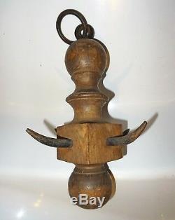 Clasping Knife Holder Made Of Turned Wood And Iron 1900 Folk Art