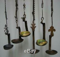 Collection Of Oil Lamps In Housewarming Eighteenth. Wrought Iron. Feur De Lys