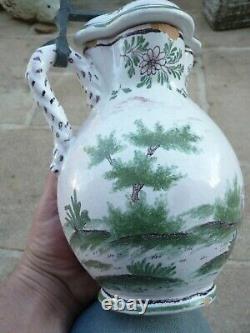 Covered Pitcher In Faience XVIII / 18th 18th Curious Decor Of Characters