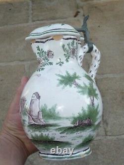 Covered Pitcher In Faience XVIII / 18th 18th Curious Decor Of Characters