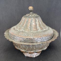 Covered pot, tinned copper, ethnic folk art, 19th to early 20th century, Middle East