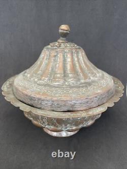 Covered pot, tinned copper, ethnic folk art, 19th to early 20th century, Middle East