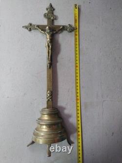 Crucifix Christ Brass Cross with Tripod Support 18th Century