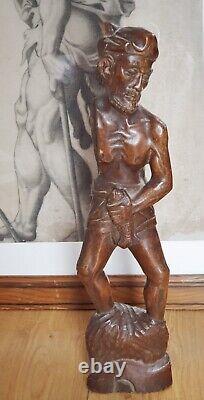 Curious / Erotic / Playful Wooden Sculpture / The Fisherman