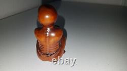 Curious Netsuke signed Japan man smoking pipe wood (3)