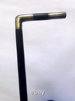 Dandy (or Women's) Cane Blackened Wood and Silver / Modernist Square Handle