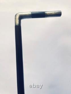 Dandy (or Women's) Cane Blackened Wood and Silver / Modernist Square Handle