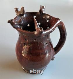 Deceptive Bird Pitcher in Glazed Earthenware, Le Fuilet, Anjou, 19th Century