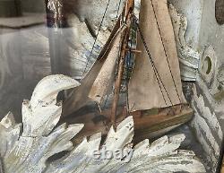 Diorama Ex-voto Marine Fishing Sailing Storm Art Popular Piety Epoque Xxème