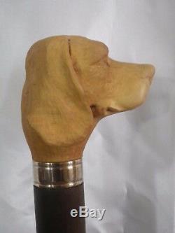 Dog Head Stick Walking Stick Carved French Artist Knob Walking Cane