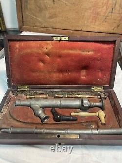 ENEMA SET. 19TH VETERINARY. Mahogany box