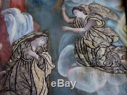 Eighteenth Engraving Dressed Silk Brocade Painted In Watercolor, Work Of The Convent