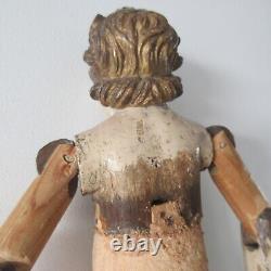 Eighteenth century nativity scene character in wood 42 cm with attached torso and legs. Santon