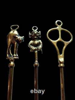 Elegant Danish fireplace accessory trio, gilded brass, late 19th century