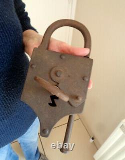 Enorme Cadenas Ancien Fer Forgé 18/19 Ème 2,260 KG Key Padlock Chiave Cachot