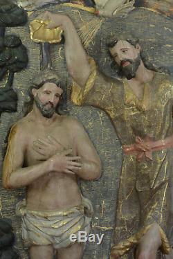 Exceptional Baroque Altarpiece Baptism Of Christ Valladolid 17th Century Gilded Wood
