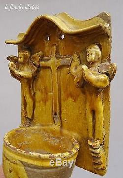 Exceptional Large Glazed Terra Cotta 18th Century With Angels Religion