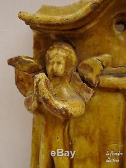 Exceptional Large Glazed Terra Cotta 18th Century With Angels Religion