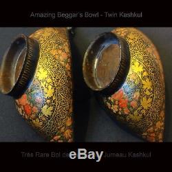 Extremely Rare Twin Jumper Kashkul Indo Persian Antique Islamic Papier Cheery Boat