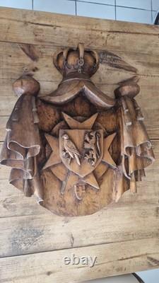 Family Crest Castle Shield in Walnut Wood Sculpture