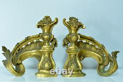 Former Chenet Feu Louis XV Rocaille Vase Bronze Golden Antique Fire Dogs Germain