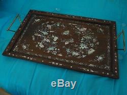 Former Plateau Wood Nacre Chinese Vietnamese Chinese Mother Of Pearl Inlay Tray