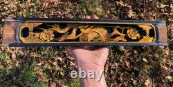 Framed carved gilded wood black lacquer CHINA writing flower woodwork furniture 19th century