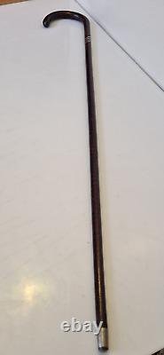 France Elegant Antique Cane with Silver Inlays and Painted Stripes