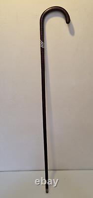 France Elegant Antique Cane with Silver Inlays and Painted Stripes