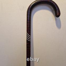 France Elegant Antique Cane with Silver Inlays and Painted Stripes