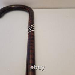 France Elegant Antique Cane with Silver Inlays and Painted Stripes