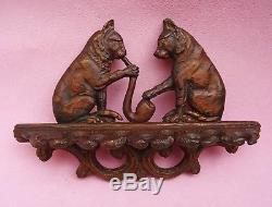 Fun Carved Wood Pipe Holder With Two Cats