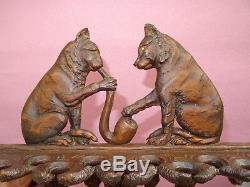 Fun Carved Wood Pipe Holder With Two Cats