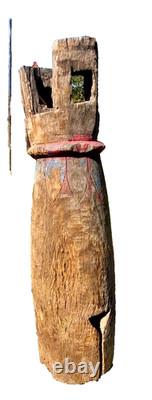 Giant Temple Bell THAILAND Polychrome Wood Large Format 19th Century 1.40 meters