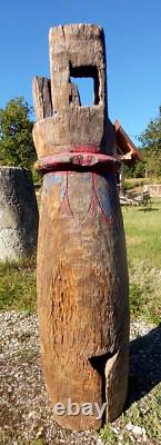 Giant Temple Bell THAILAND Polychrome Wood Large Format 19th Century 1.40 meters