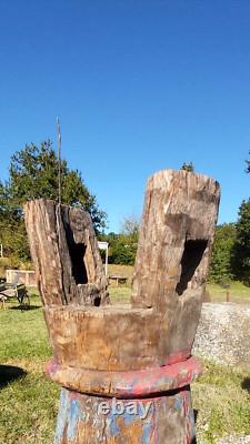 Giant Temple Bell THAILAND Polychrome Wood Large Format 19th Century 1.40 meters