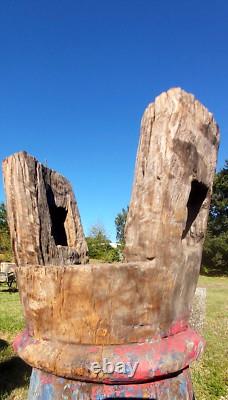 Giant Temple Bell THAILAND Polychrome Wood Large Format 19th Century 1.40 meters