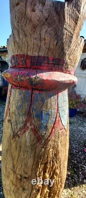 Giant Temple Bell THAILAND Polychrome Wood Large Format 19th Century 1.40 meters