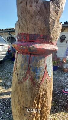 Giant Temple Bell THAILAND Polychrome Wood Large Format 19th Century 1.40 meters